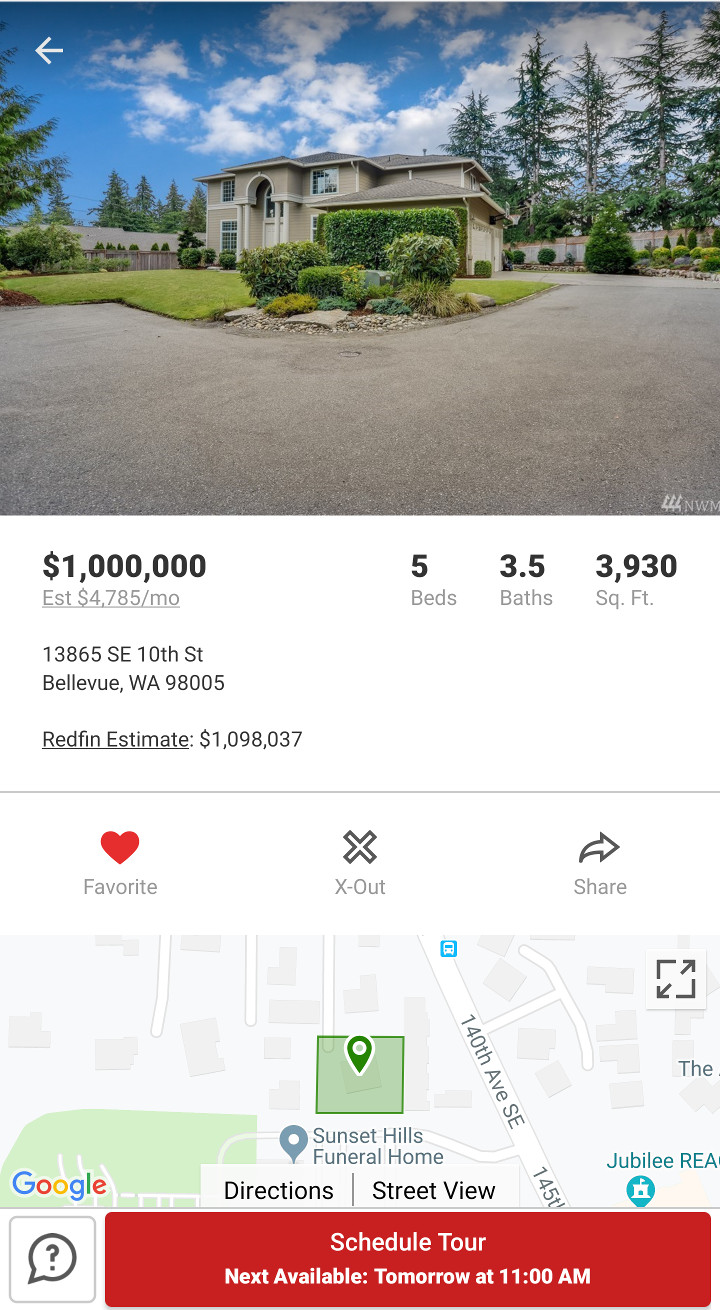 Redfin Estimate at $1,098,037 on 09/22/2019